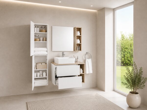 Mereo, Mereo Aira, mobilier de baie cu lavoar din marmură turnată 121 cm, alb, MER-CN713M