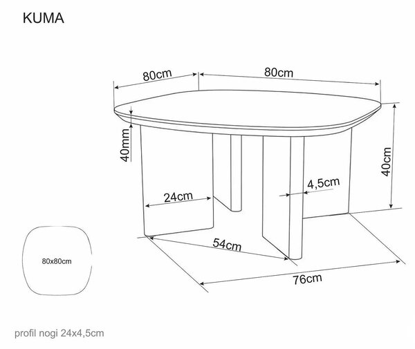 Măsuță cafea KUMA, stejar, furnir/MDF, 80x80x42 cm