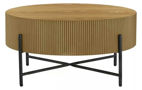 Măsuță cafea TUCA, stejar/negru mat, furnir/metal/MDF, 80x80x40 cm