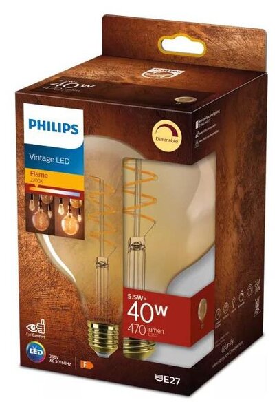 Bec LED dimabil VINTAGE Philips G125 E27/5,5W/230V 2200K