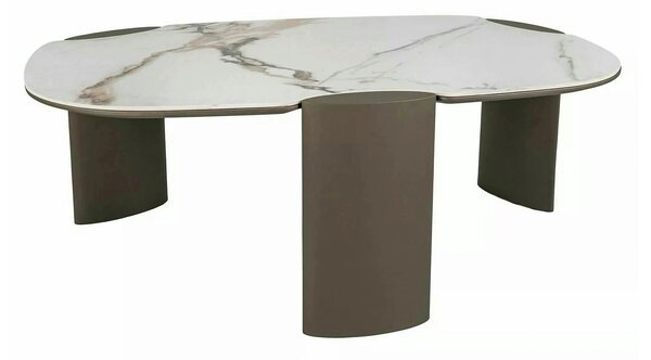 Măsuță cafea ADORO B, alb lucios/cupru, ceramică/metal/MDF, 105x65x38