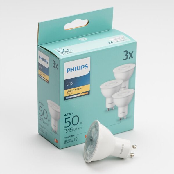 SET 3x bec LED Philips GU10/4,7W/230V 2700K