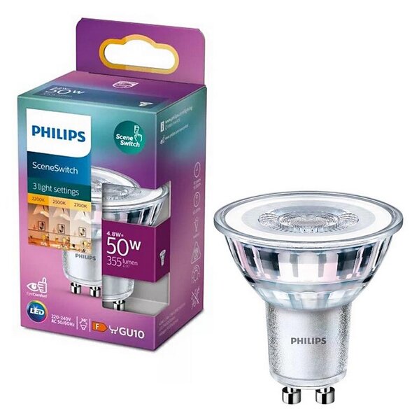 Bec LED Philips SceneSwitch PAR16 GU10/4,8W/230V 2200/2500/2700K