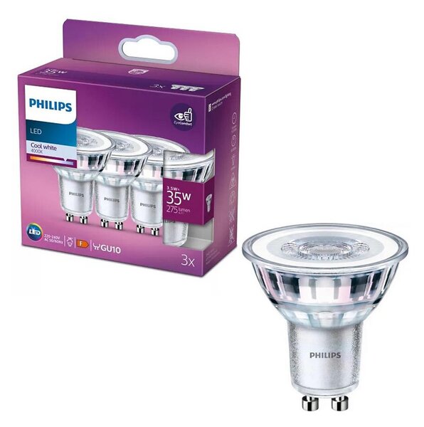 SET 3x bec LED Philips PAR16 GU10/3,5W/230V 4000K