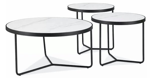 Set 3 măsuțe cafea DEMETER, alb/negru, ceramică/metal