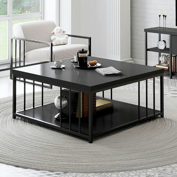 Masuta cafea Zenn, gri antracit/negru, PAL melaminat/metal, 90x90x40 c