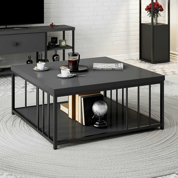 Masuta cafea Zenn, gri antracit/negru, PAL melaminat/metal, 90x90x40 c