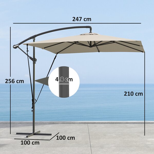 Outsunny Umbrelă de Grădină Suspendată 2.47x2.47 m, Umbrelă de Exterior cu Bază în Cruce, Corzi Antivânt, Bej | Aosom Romania