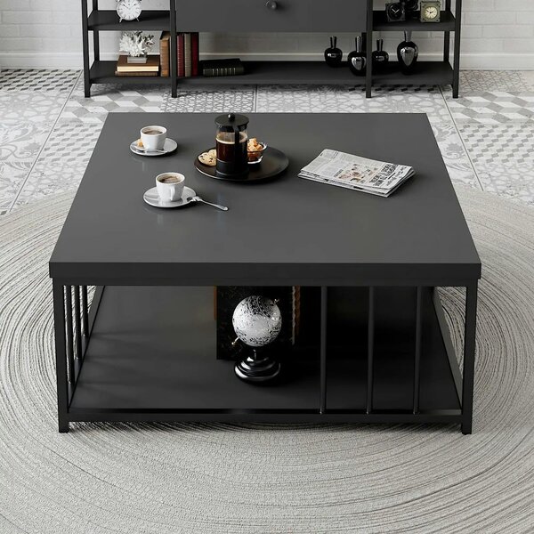 Masuta cafea Zenn, gri antracit/negru, PAL melaminat/metal, 90x90x40 c