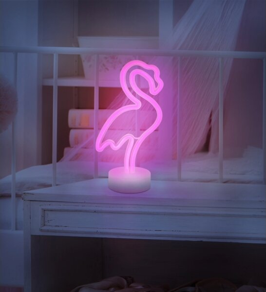 Decorațiune LED neon de masă Globo 28064 FLAMINGO LED/2W/3xAA flamingo