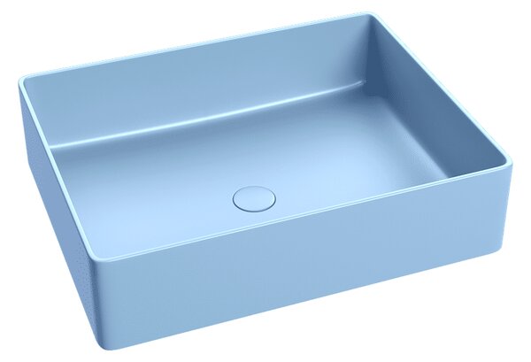 Lavoar baie dreptunghiular pe blat, albastru mat, ventil inclus, Foglia, Color Albastru mat