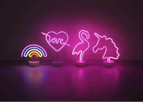 Decorațiune LED neon de masă Globo 28064 FLAMINGO LED/2W/3xAA flamingo