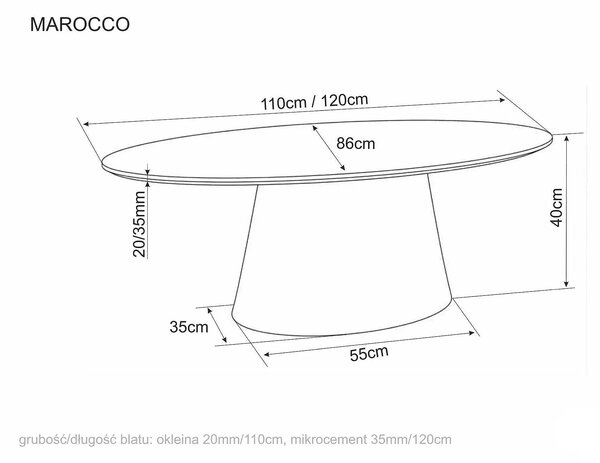 Măsuță cafea MAROCCO, ecru, MDF/microciment, 120x60x40 cm