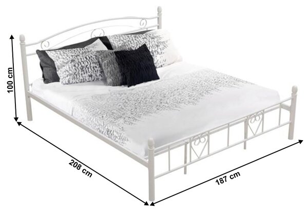 KONDELA Pat de metal cu somiere, 180x200, alb, BRITA NEW