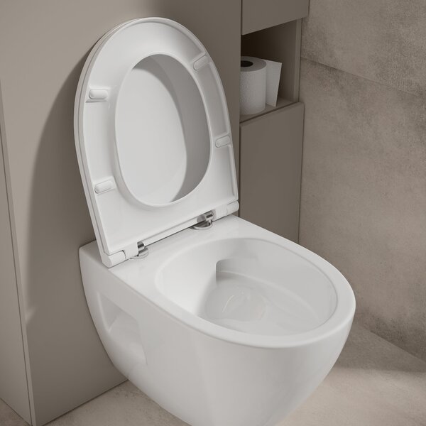 Cersanit Moduo vas wc cu capac soft-close agăţat fără margine cu spălare turbionară alb lucios S4013-010
