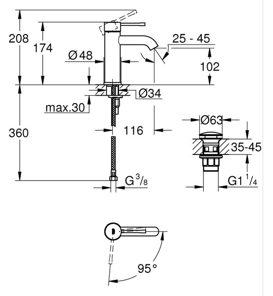 Grohe Essence New baterie lavoar stativ negru 237972431