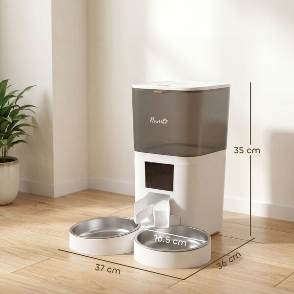 PawHut Distribuitor Automat Hrană Pisici 6L WiFi 2.4G, Control prin Aplicație cu Timer, 1-10 Mese pe Zi, Înregistrare 10s, 2 Boluri din Oțel Inoxidabil | Aosom Romania