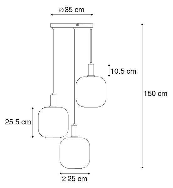 Lampă suspendată neagră cu sticlă aurie și fum incl. 3 PUCC - Zuzanna