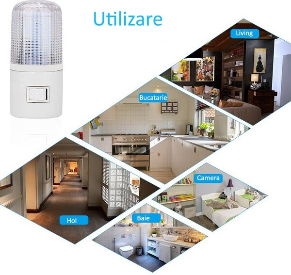 Lampa de veghe alimentare priza, LED, intrerupator, ABS