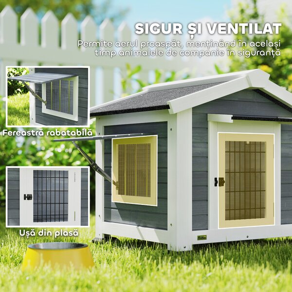 PawHut Cușcă pentru Câini Căsuță pentru Câini de Exterior din Lemn, 98x76x69.5cm | Aosom Romania