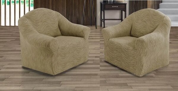 Set 2 huse elastice pentru fotolii, fara volanas, cu model Jacquard Bej in dungi