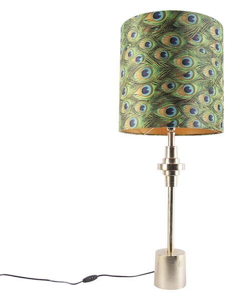 Lampă de masă Art Deco nuanță de catifea aurie păun design 40 cm - Diverso