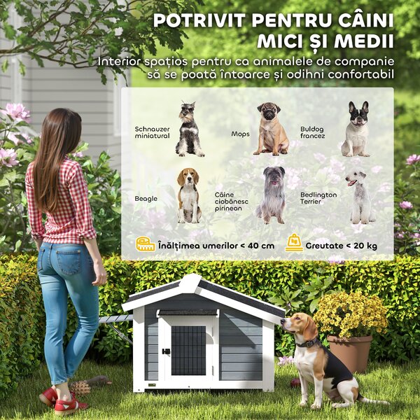 PawHut Cușcă pentru Câini Căsuță pentru Câini de Exterior din Lemn, 98x76x69.5cm | Aosom Romania