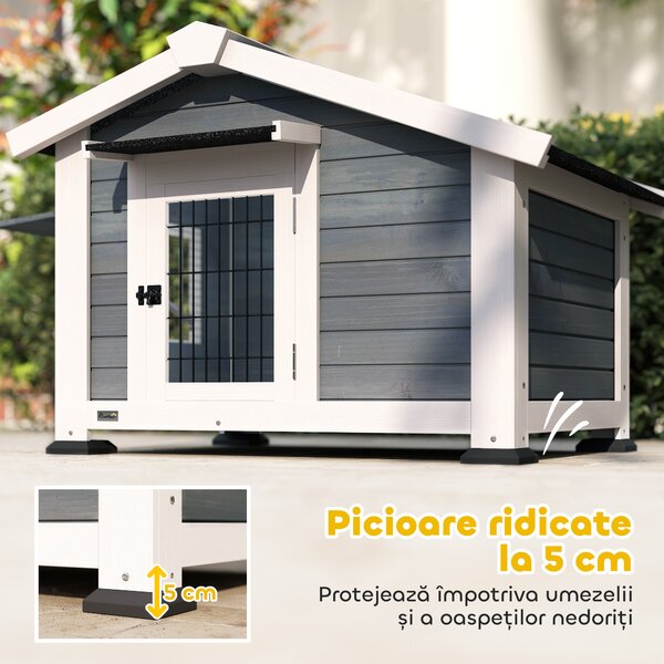 PawHut Cușcă pentru Câini Căsuță pentru Câini de Exterior din Lemn, 98x76x69.5cm | Aosom Romania