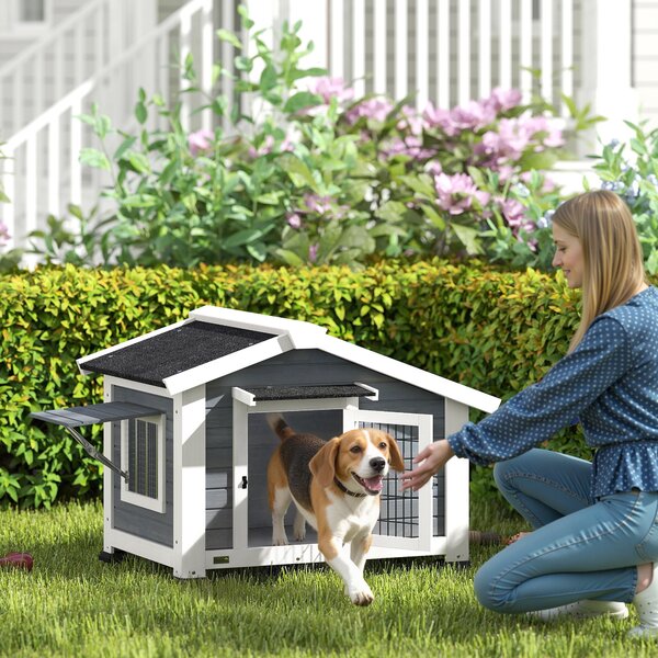 PawHut Cușcă pentru Câini Căsuță pentru Câini de Exterior din Lemn, 98x76x69.5cm | Aosom Romania
