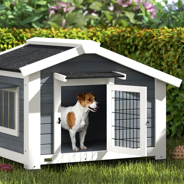 PawHut Cușcă pentru Câini Căsuță pentru Câini de Exterior din Lemn, 98x76x69.5cm | Aosom Romania