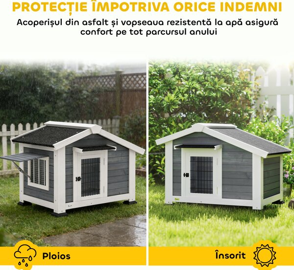 PawHut Cușcă pentru Câini Căsuță pentru Câini de Exterior din Lemn, 98x76x69.5cm | Aosom Romania