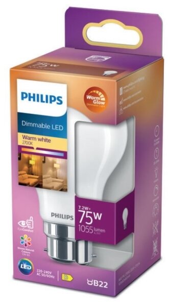 Bec LED dimabil Philips Warm Glow B22/7,2W/230V 2200-2700K CRI 90