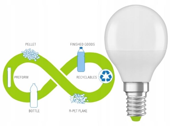 Bec LED realizat din plastic reciclat Osram P45 E14/4,9W/230V 4000K