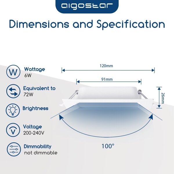 Aigostar - Corp de iluminat LED încastrat 6W/230V 4000K 12x12 cm alb