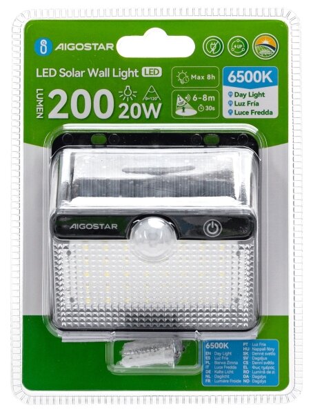 Aigostar-LED Lampă solară LED cu senzor, 3,7 V, 6500 K, 1200 mAh, IP65, negru