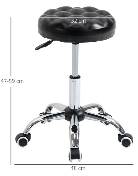 Taburet Reglabil HOMCOM cu Înălțime Ajustabilă, 5 Roti Pivotante, din Oțel și Piele Ecologică, Ф48x47-59cm, Negru | Aosom Romania