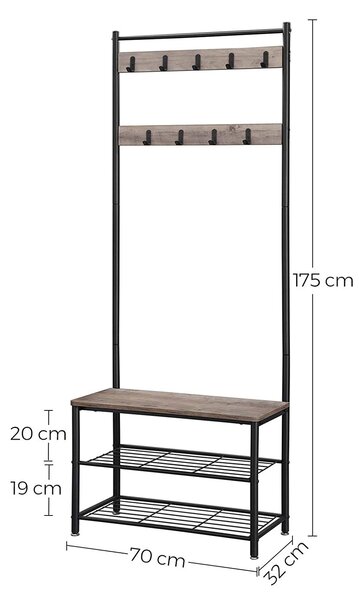 Perete de hol metalic INDUSTRY 175 cm, negru/gri-maroniu