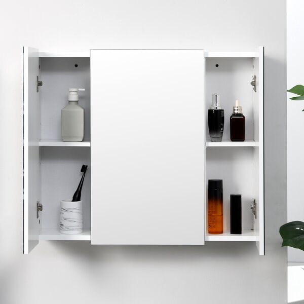 Kleankin Dulapior Baie Suspendat cu Oglindă, 3 Uși, Rafturi Reglabile, Lemn, Design Modern, 70x15x60cm, Alb | Aosom Romania