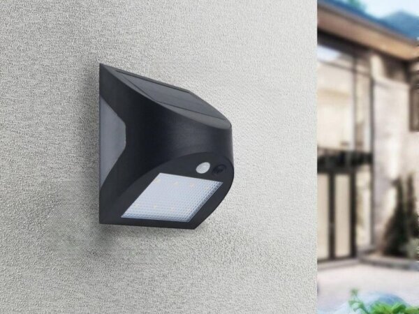 Lampă de perete solară LED cu senzor, 3 W, 3,7 V, 1200 mAh, IP54, negru