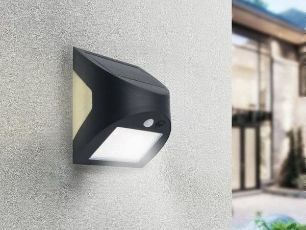 Lampă de perete solară LED cu senzor, 3 W, 3,7 V, 1200 mAh, IP54, negru