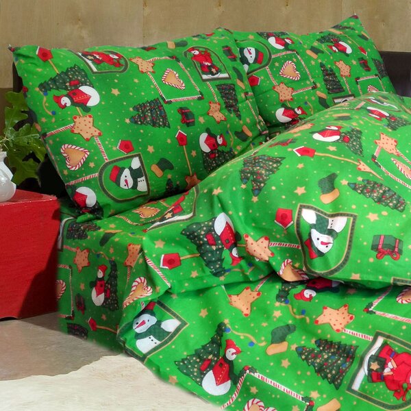 Cearsaf de pat, bumbac 100%, dimensune 200x220cm Christmas green
