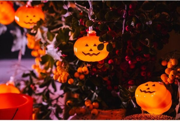 Lanț LED decorativ HALLOWEEN Retlux 20xLED/3xAA/alb cald 3,3m dovleci