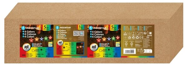 Aigostar - Lampă solară LED RGBY de Crăciun, 1,2 V, 8 moduri, 1 m, IP65, 800 mAh, decor stele