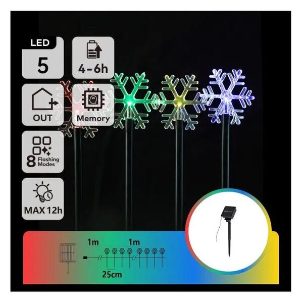 Aigostar - LED RGBY Lampă solară de Crăciun LED/1,2V/8 funcții 1m IP65 800mAh fulgi de zăpadă