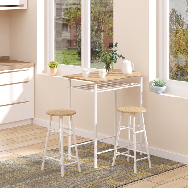 HOMCOM Set Mobilier pentru Bar, Masă și 2 Scaune Asortate, Design Modern, Alb | Aosom Romania