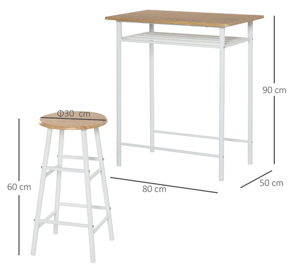 HOMCOM Set Mobilier pentru Bar, Masă și 2 Scaune Asortate, Design Modern, Alb | Aosom Romania
