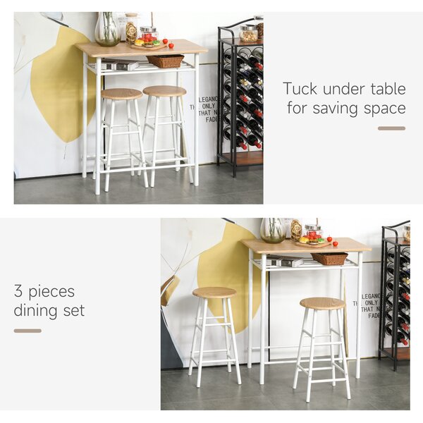 HOMCOM Set Mobilier pentru Bar, Masă și 2 Scaune Asortate, Design Modern, Alb | Aosom Romania