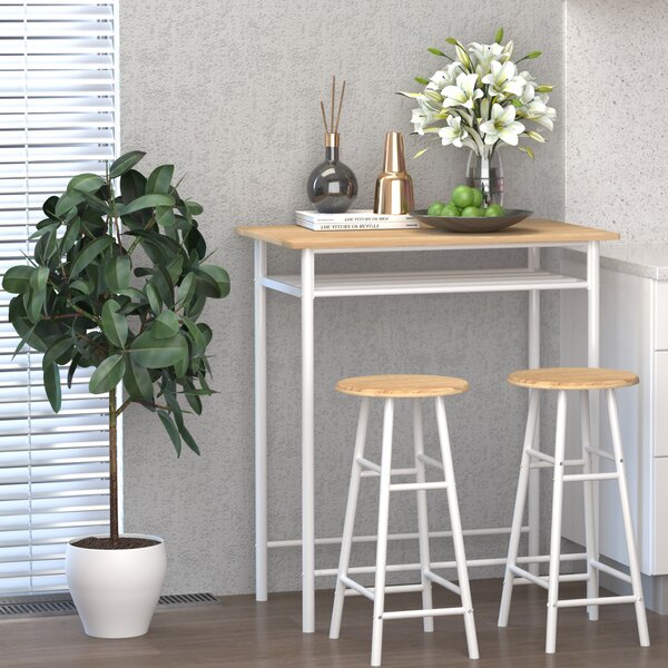HOMCOM Set Mobilier pentru Bar, Masă și 2 Scaune Asortate, Design Modern, Alb | Aosom Romania