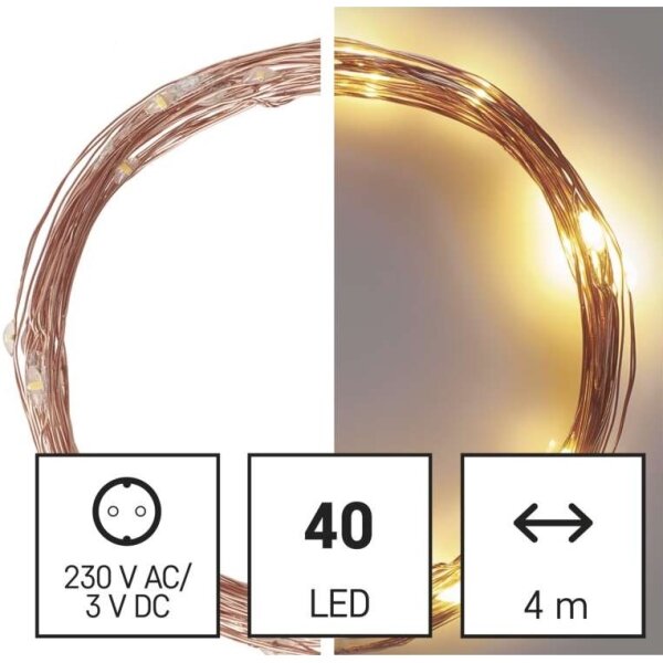 Ghirlandă LED pentru exterior, 40 LED / 9 m, IP44, alb cald