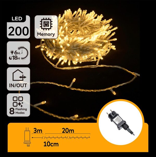 Aigostar - Ghirlandă LED de exterior 200xLED/8 funcții 23m IP44 alb cald